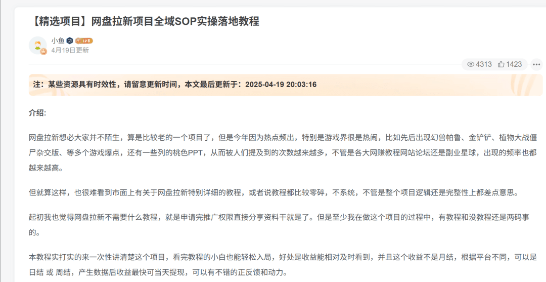网盘拉新副业陪跑SOP实操教程领取-小鱼项目网