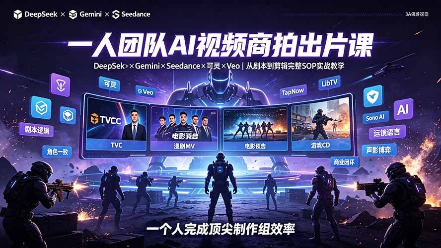 【2026.07.18】一人团队AI视频商拍实战课:DeepSeek×Gemini×Seedance×可灵×Veo,从剧本到剪辑全流程SOP教学-小鱼项目网