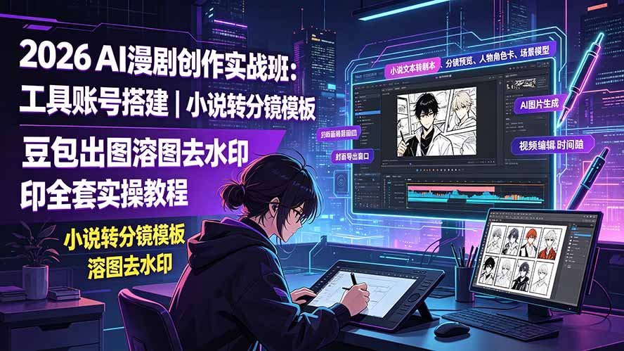 【2026.07.19】2026 AI漫剧实战创作班:工具账号搭建+小说转分镜模板+豆包出图溶图去水印,全套实操教程-小鱼项目网
