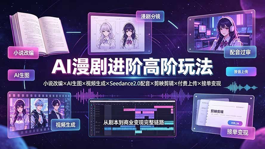 【2026.07.19】AI漫剧进阶玩法全攻略:小说改编×AI生图×视频生成×Seedance2.0配音×剪映剪辑×付费上传×接单变现-小鱼项目网