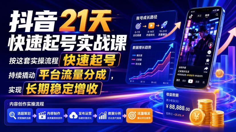 【2026.07.19】抖音21天极速起号实战指南:掌握这套流程,轻松撬动平台流量,实现长期稳定收益-小鱼项目网
