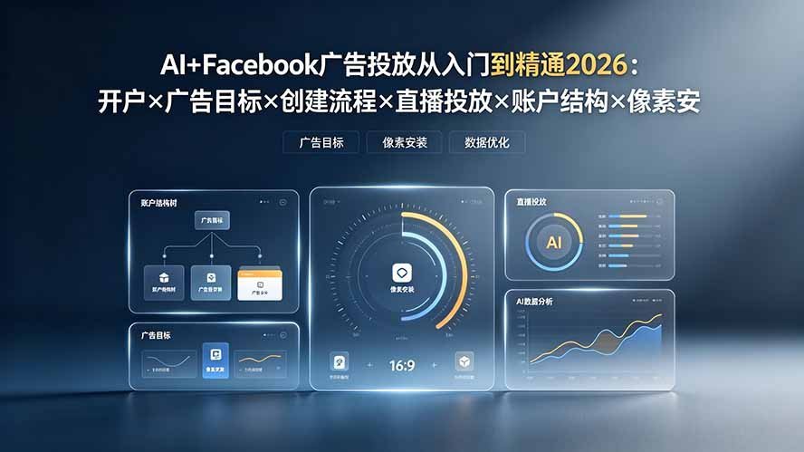 【2026.07.21】AI赋能Facebook广告投放全攻略:从开户到精通,涵盖广告目标、创建流程、直播投放、账户结构及像素安装-小鱼项目网
