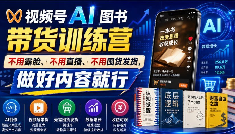 【2026.07.21】视频号AI图书带货训练营:不露脸不直播不囤货,专注内容创作,单条视频佣金高达8942元!-小鱼项目网