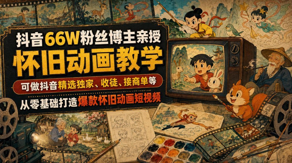 【2026.07.22】抖音66万粉大咖亲授：零基础也能打造爆款怀旧动画，独家收徒、商单全攻略-小鱼项目网