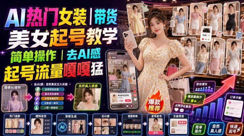 【2026.07.22】AI女装带货新玩法：美女起号教学，轻松上手，去AI痕迹，流量暴涨！-小鱼项目网