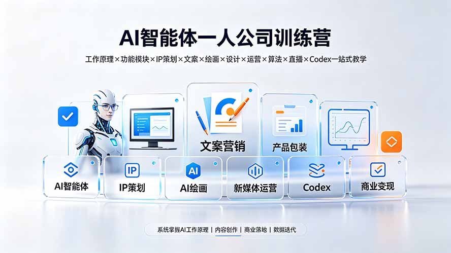 【2026.07.23】AI智能体一人公司实战营:从原理到直播,一站式掌握IP策划、文案、设计、运营与算法全技能-小鱼项目网