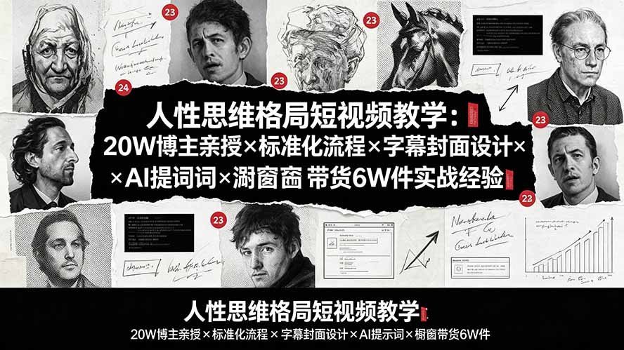 【2026.07.25】人性思维格局短视频教学:20W博主亲授×标准化流程×字幕封面设计×AI提示词×橱窗带货6W件实战经验-小鱼项目网
