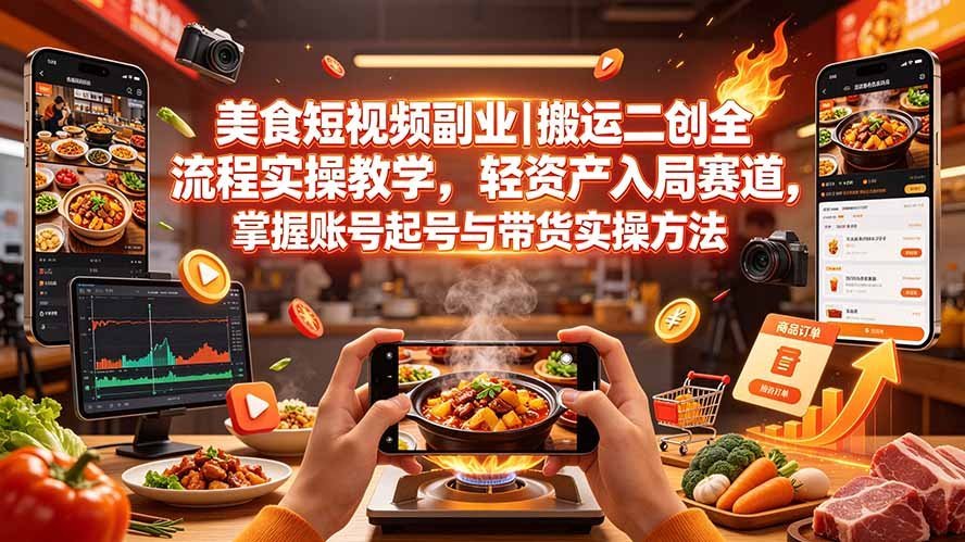 【2026.07.25】美食短视频副业|搬运二创全流程实操教学,轻资产入局赛道,掌握账号起号与带货实操方法-小鱼项目网