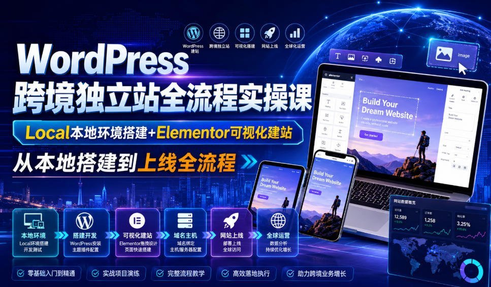 【2026.07.25】WordPress跨境独立站全流程实操课|Local本地环境搭建+Elementor可视化建站,从本地搭建到上线全流程-小鱼项目网