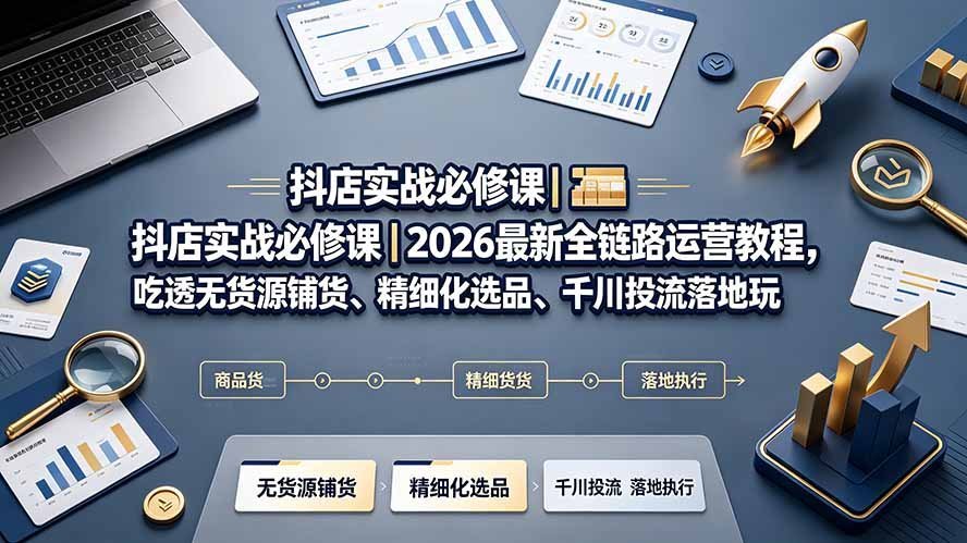 【2026.07.26】抖店运营高手速成|2026全新全链路实战教程,深度掌握无货源铺货、精准选品与千川投放技巧-小鱼项目网