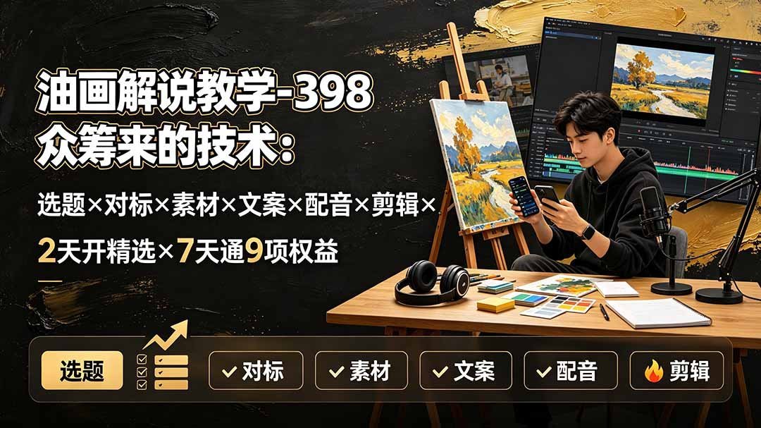 【2026.07.28】油画教学新玩法：众筹技术大揭秘，选题×对标×素材×文案×配音×剪辑×2天开精选×7天通9项权益全掌握