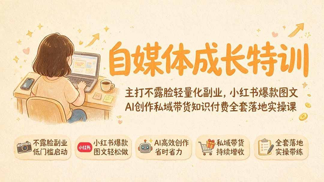 【2026.07.28】自媒体变现新玩法｜不露脸也能做副业，小红书爆款图文+AI创作+私域带货全攻略实操课-小鱼项目网