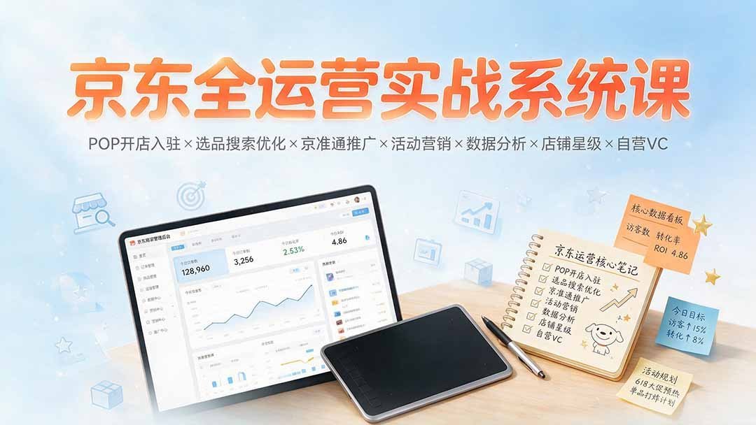 【2026.07.28】京东全运营实战课程：POP开店入驻、选品搜索优化、京准通推广、活动营销、数据分析、店铺星级与自营VC全方位解析-小鱼项目网