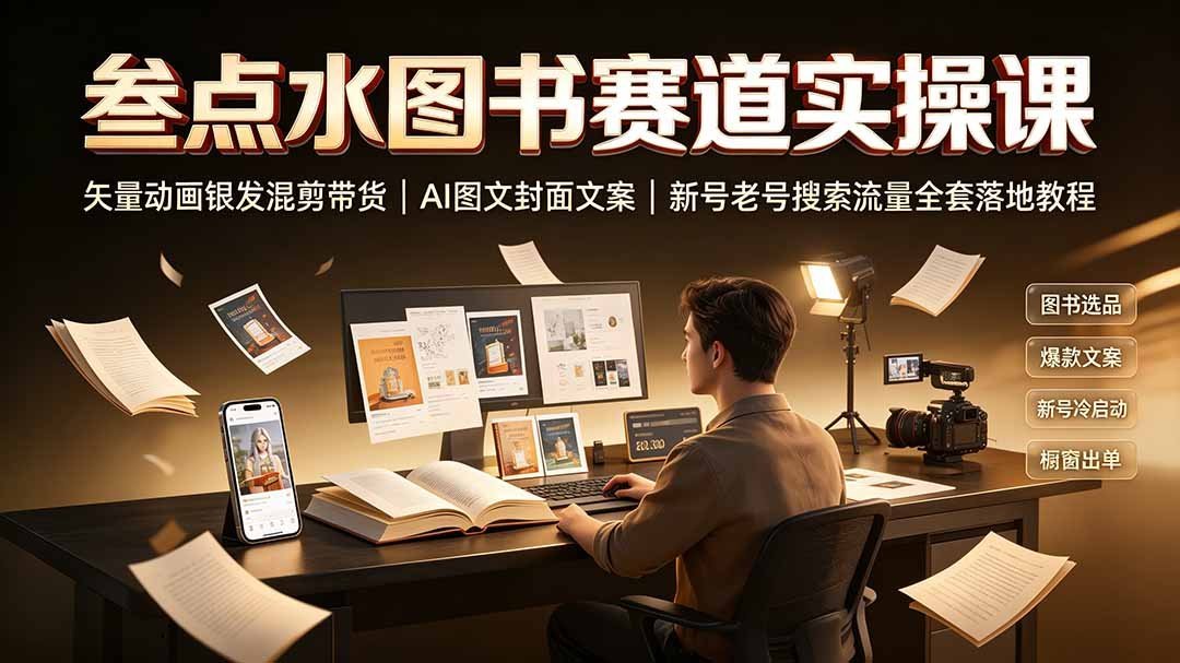 【2026.07.30】叁点水图书赛道实战课｜矢量动画+银发混剪带货，AI封面文案，新号老号搜索流量全攻略-小鱼项目网