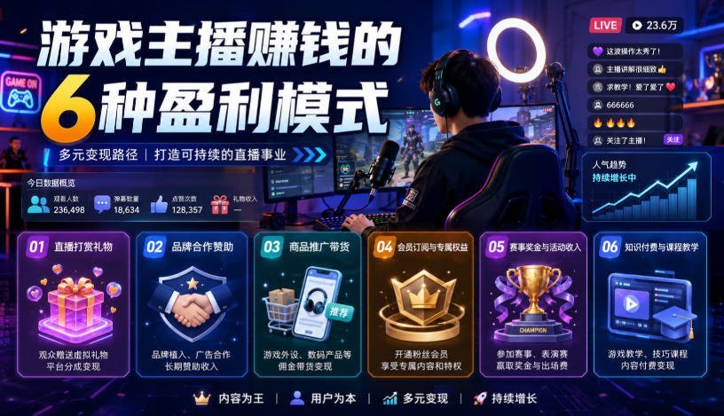 【2026.07.30】揭秘游戏主播的6大盈利模式:轻松变现的秘诀-小鱼项目网