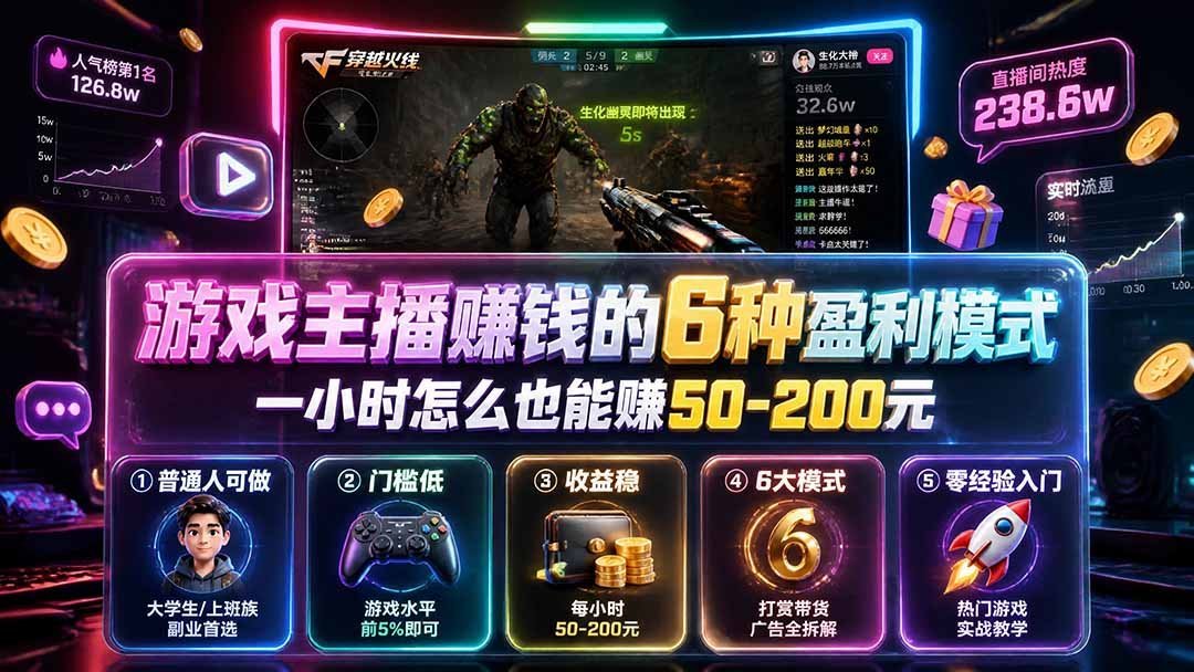 【2026.07.31】游戏主播日入过百?揭秘6大赚钱模式,新手也能轻松上手-小鱼项目网