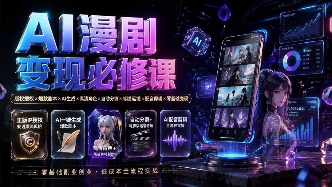 【2026.08.02】AI漫剧赚钱全攻略:从版权授权到爆款制作,零基础也能轻松变现-小鱼项目网