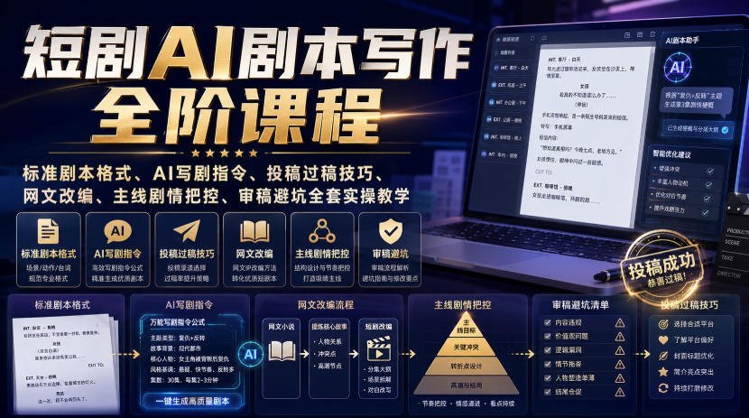 【2026.08.06】短剧编剧速成指南:从AI写剧指令到过稿投稿,全流程实操教学-小鱼项目网