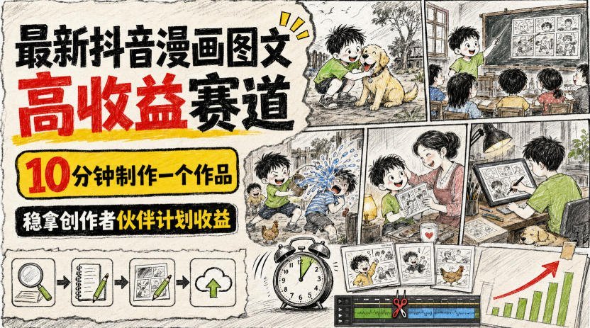 【2026.08.06】抖音漫画图文新风口!10分钟快速出片,稳定获取创作者收益-小鱼项目网