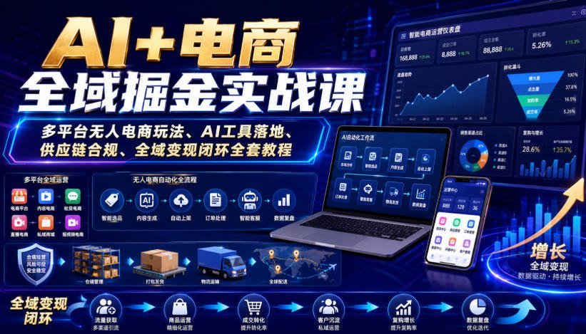 【2026.08.06】AI赋能电商全域变现实战指南|多平台无人运营、智能工具应用、供应链合规与全链路盈利闭环系统课-小鱼项目网