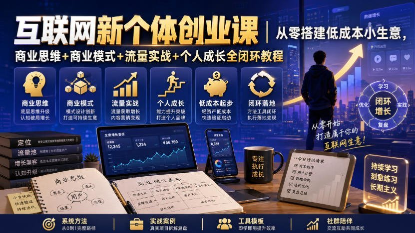 【2026.08.06】零成本启动!互联网新个体创业全攻略:商业思维×流量实战×个人品牌,从小白到变现闭环-小鱼项目网