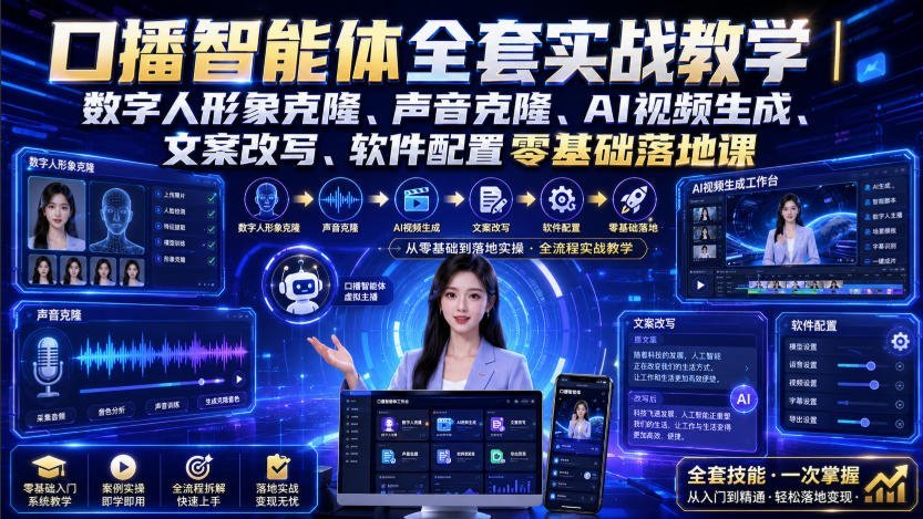 【2026.08.06】数字人+声音克隆+AI视频生成,零基础玩转口播智能体全流程实战-小鱼项目网