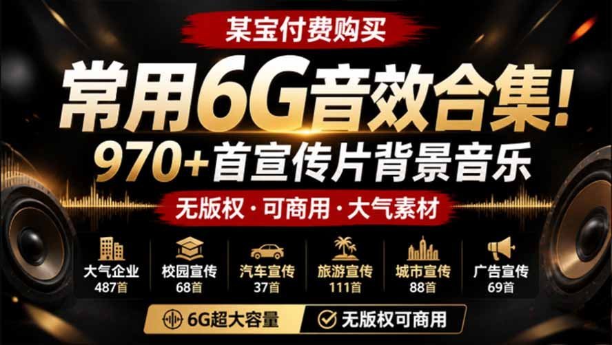 【2026.08.08】970+首大气宣传片BGM合集，无版权可商用，分类清晰的高质量音效素材库！-小鱼项目网