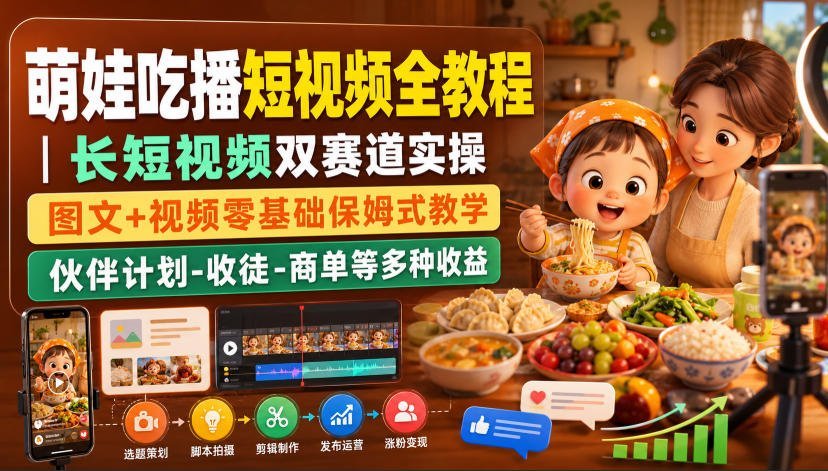 【2026.08.08】萌娃吃播短视频从0到1实操指南｜图文+视频双赛道变现秘籍，收徒、商单、伙伴计划一网打尽-小鱼项目网