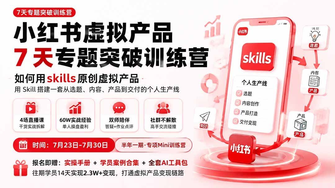 【2026.08.10】用Skills搭建虚拟产品生产线，7天跑通小红书变现全流程-小鱼项目网