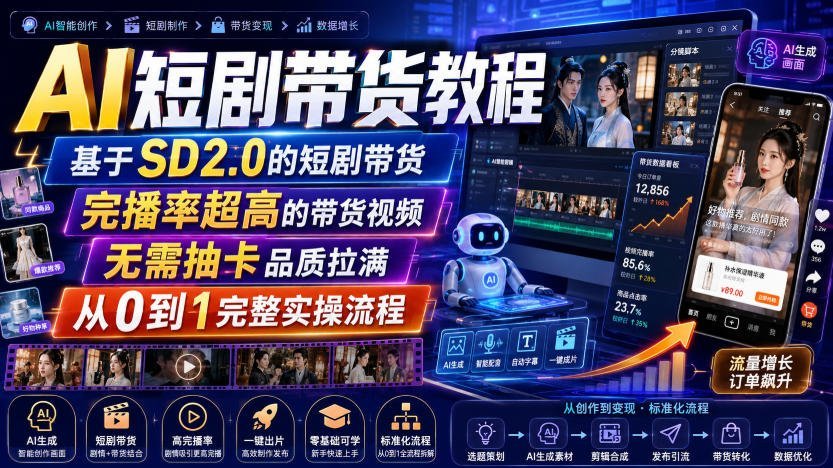 【2026.08.10】《SD2.0引爆短剧带货：零门槛实操，完播率飙升的AI视频制作全攻略》-小鱼项目网