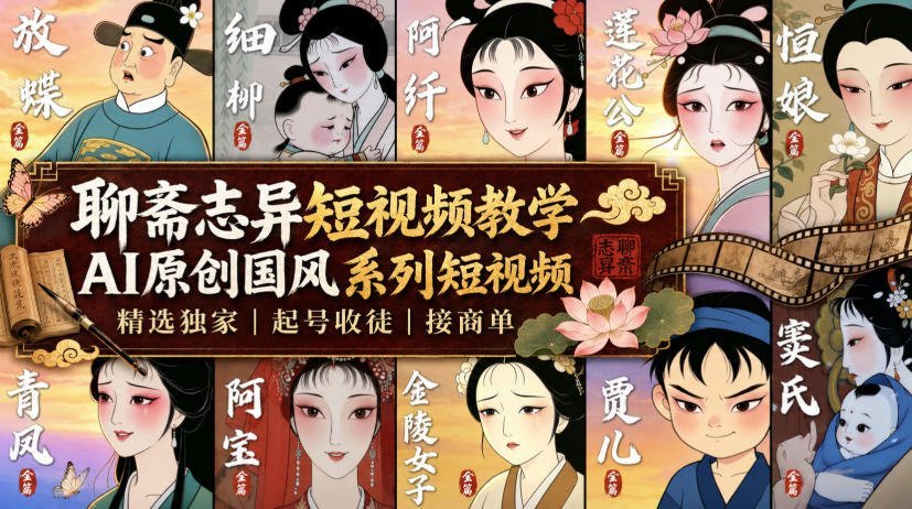 【2026.08.10】聊斋志异国风短视频，AI原创独家起号教学，收徒接商单-小鱼项目网