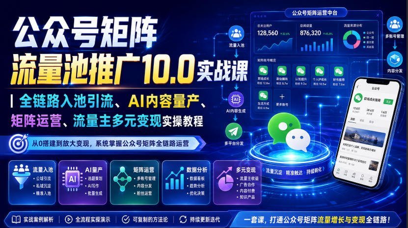 【2026.08.11】《公众号流量池10.0全攻略:AI量产+矩阵运营,轻松引爆流量变现》-小鱼项目网