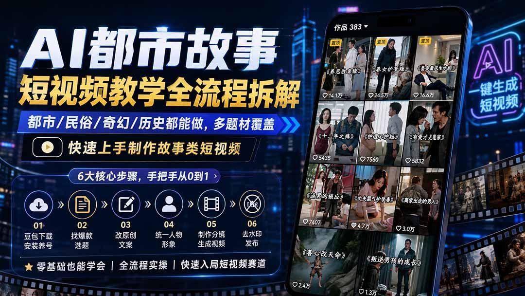 【2026.08.12】AI都市故事短视频制作全攻略:多题材覆盖,轻松上手爆款创作-小鱼项目网