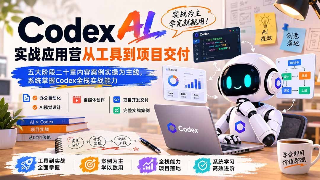 【2026.08.12】Codex AI实战应用营:从零搭建到项目交付,五大阶段二十章案例实操,全面解锁全栈开发能力-小鱼项目网