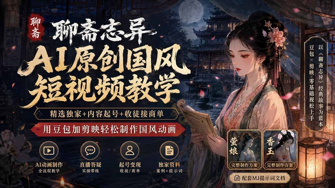 【2026.08.12】豆包+剪映,零基础玩转国风动画短视频,独家起号变现全攻略-小鱼项目网