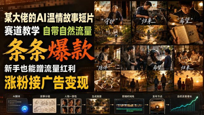 【2026.08.12】AI大佬温情短片教学:零基础也能条条爆款,轻松涨粉变现!-小鱼项目网