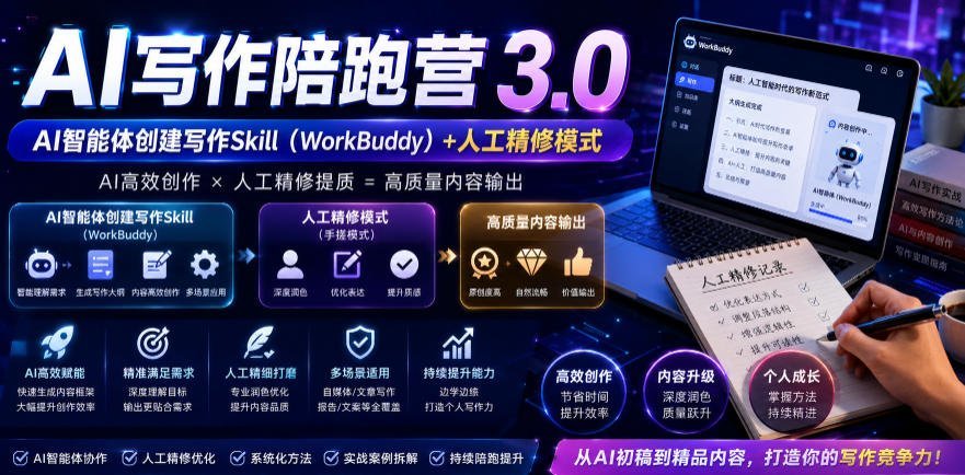 【2026.08.14】AI写作陪跑营3.0:智能体+人工手搓,彻底告别AI味,轻松过原创审核-小鱼项目网