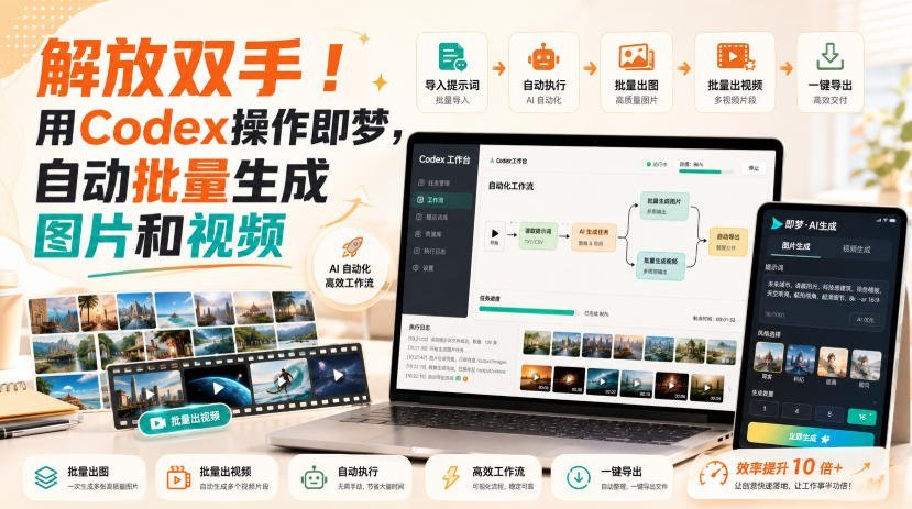 【2026.08.14】用Codex指挥即梦AI,一键自动批量产出图片与视频,彻底解放双手!-小鱼项目网