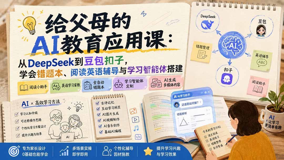 【2026.08.16】AI时代父母必修课:DeepSeek到豆包扣子,手把手教你搭建孩子专属学习智能体-小鱼项目网