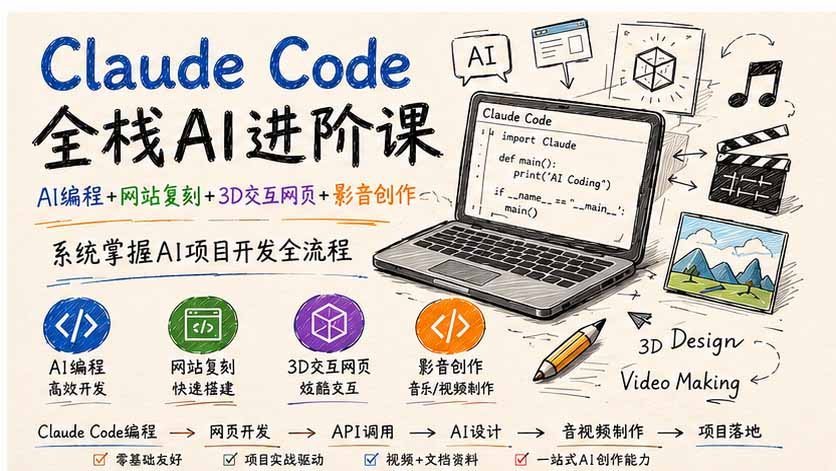【2026.08.18】AI全栈开发实战课:从AI编程到3D交互与影音创作,一站式掌握项目落地全流程-小鱼项目网