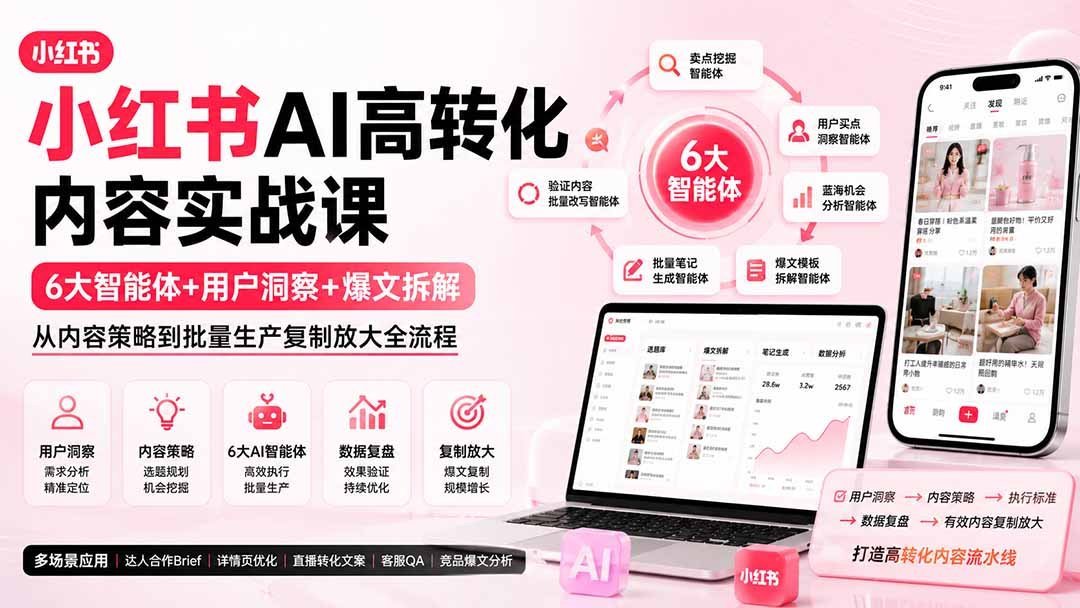 【2026.08.18】AI内容变现加速器:6大智能体+用户洞察+爆文拆解,从策略到批量爆款的全链路实战-小鱼项目网