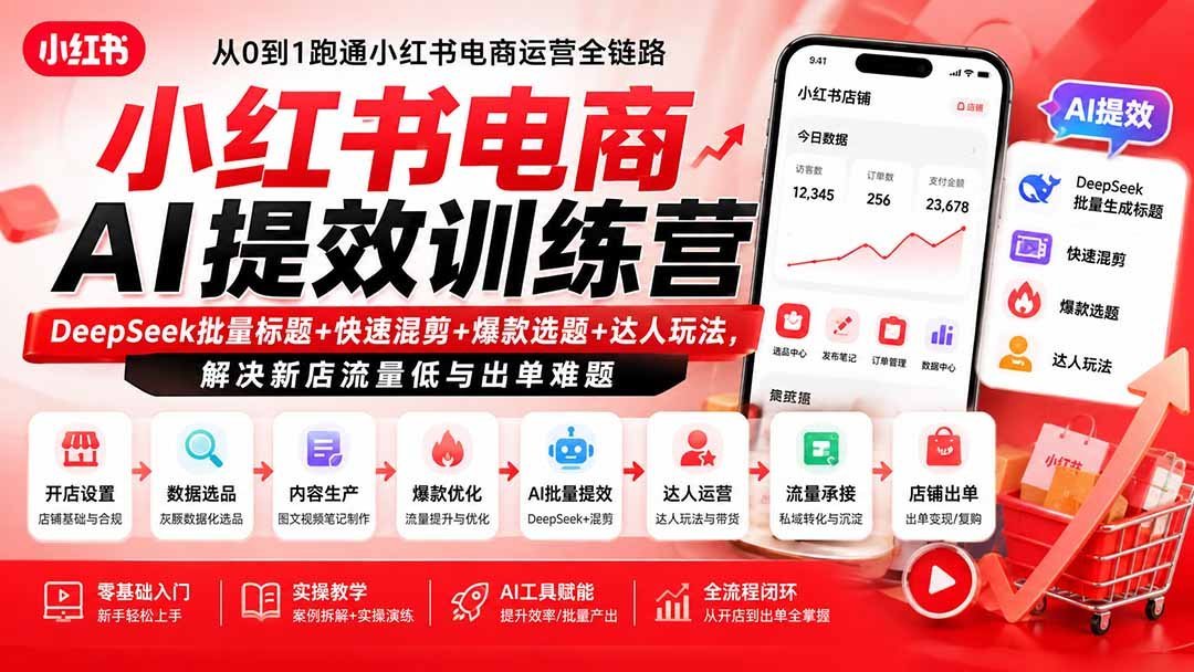 【2026.08.19】小红书开店没流量?AI一键搞定爆款标题+混剪,7天破零单实操玩法-小鱼项目网