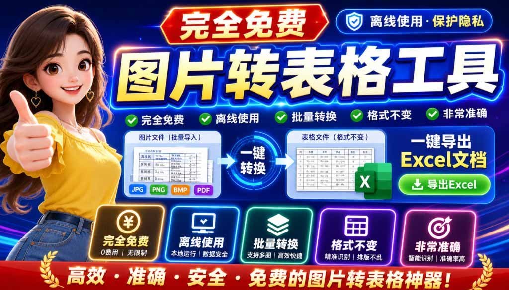 【2026.08.20】一键图片转Excel工具,离线也能用,表格识别提取超简单!-小鱼项目网