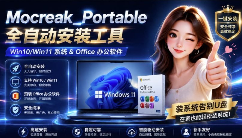 【2026.08.20】告别U盘!Mocreak一键全自动安装Office与Win10/11,安全省心新选择-小鱼项目网