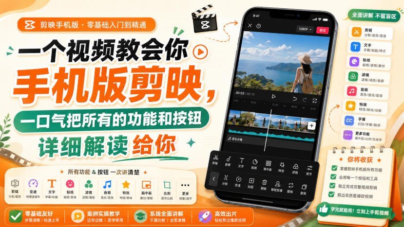 【2026.08.20】手机剪映全功能详解:一节课带你精通所有按钮与操作技巧-小鱼项目网