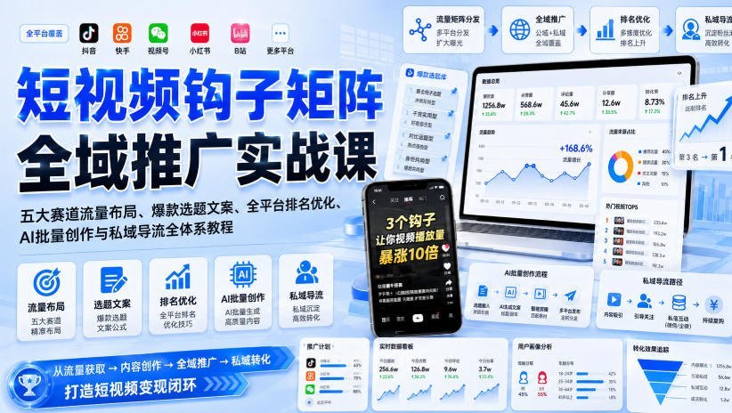 【2026.08.21】短视频爆款引擎：五大赛道流量矩阵、高转化文案、全平台SEO优化与AI批量创作实战全攻略-小鱼项目网