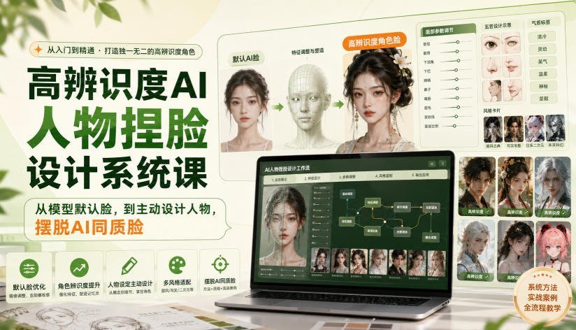 【2026.08.22】告别AI网红脸!高辨识度人物捏脸系统课,从默认模型到主动设计,打造专属独特角色-小鱼项目网