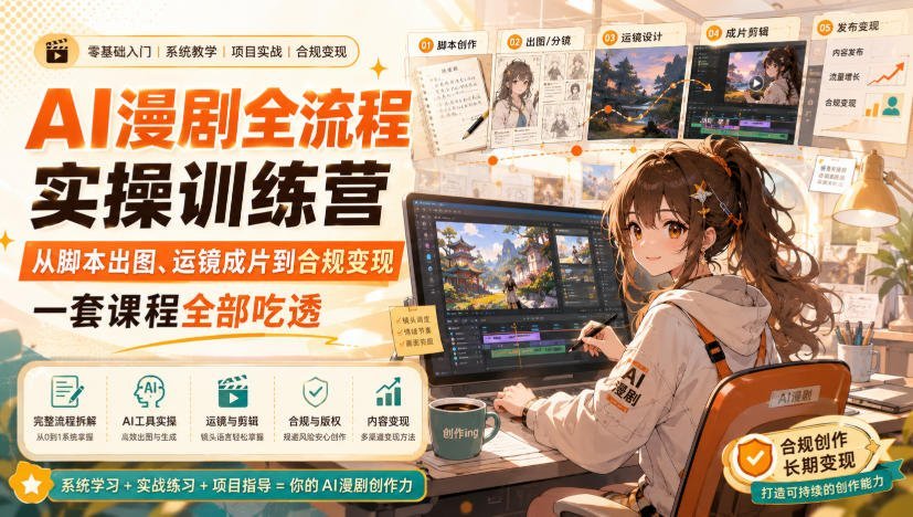 【2026.08.24】AI漫剧实操全攻略:从脚本分镜到成片变现,一套课打通全流程-小鱼项目网