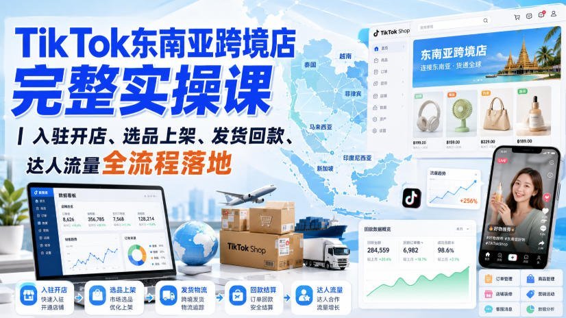 【2026.08.25】TikTok东南亚跨境店从0到1全流程实操指南|入驻、选品、发货、回款、达人引流一网打尽-小鱼项目网
