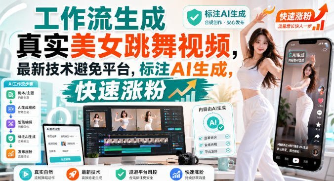 【2026.08.26】AI美女跳舞视频一键生成,绕过平台审核的最新玩法,轻松涨粉!-小鱼项目网